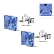 Sapphire CZ Square Silver Stud Earrings, e419st